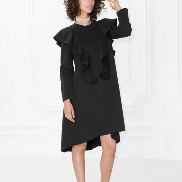 & Other Stories Oversized Frill Dress 'Wednesday Addams Vibes' Black Size 8 - Picture 1 of 16